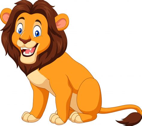 Cartoon Happy Lion Sitting Vector Premium Download