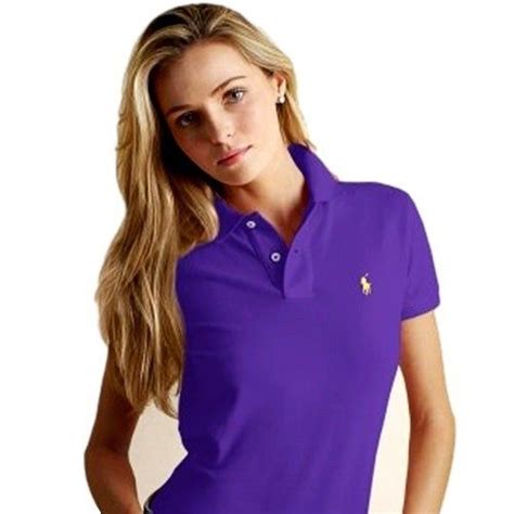 Ralph Lauren Womens Skinny Fit Cotton Mesh Polo Shirt Purple Shopbeta