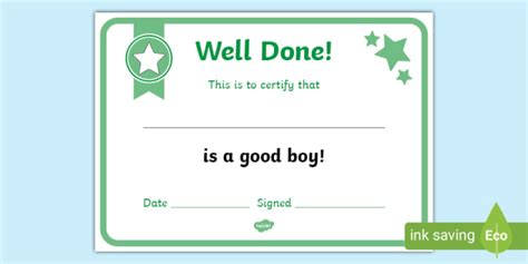 Free Good Boy Award Certificates Teacher Made