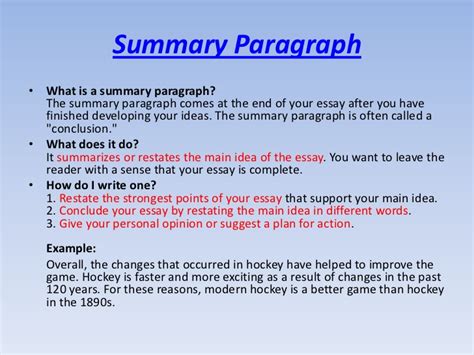 A paragraph is a group of at least five sentences, a paragraph is half a page long, etc. 😱 How many paragraphs are in a summary. Writing Tips ...