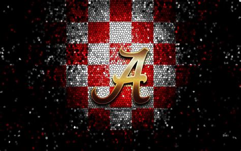 Download Wallpapers Alabama Crimson Tide NCAA Glitter Emblem Red White Checkered Background