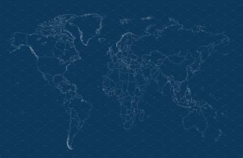World Map With Borders Blue Outline Custom Designed Graphics
