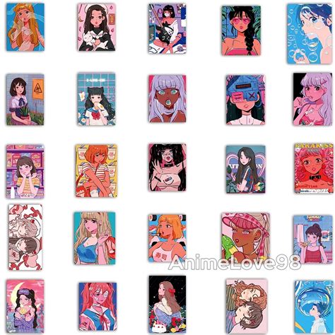50 Pcs Aesthetic Girl Stickers Pack Waterproof Anime Manga Etsy