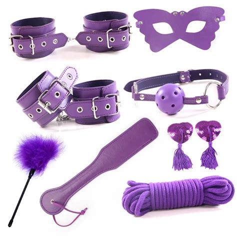 8pcs Rope Handcuffs For Sex Toys For Woman Leather Nipple Clamps Mouth Gag Bondage Set Paddle