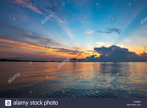 Beautiful Sunrise On The Lagoon View In Phatthalung Thailand Stock