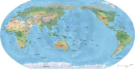 Map Of World Political Shaded Relief Robinson Asia Australia Centered