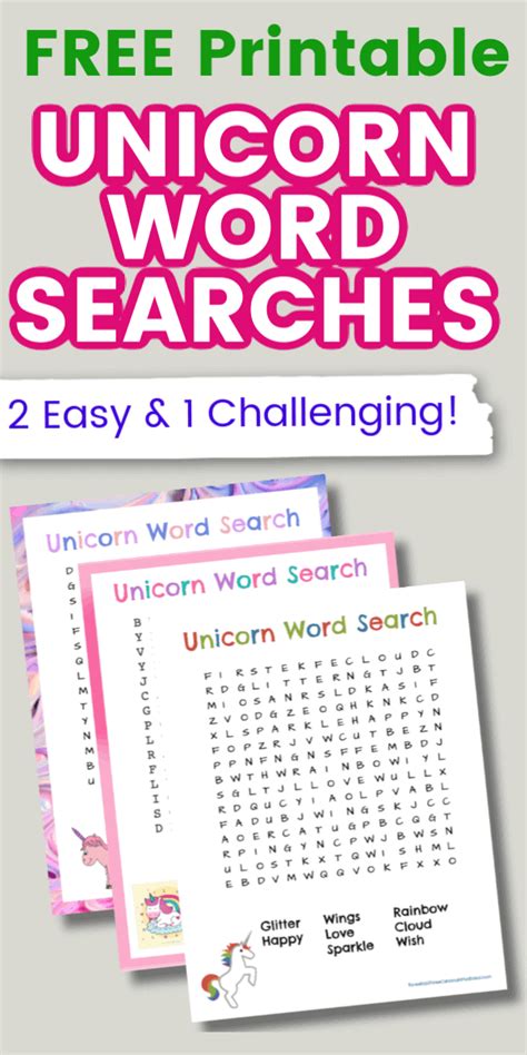3 Free Printable Unicorn Word Searches 2 Easy And 1 Challenging