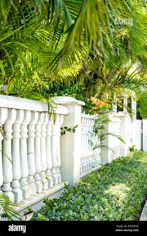 White Marble Column Columns Wall Fence Wall In Residential Area With