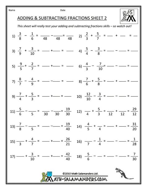 Subtracting Fractions With Borrowing Worksheet