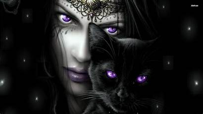Cat Purple Wallpapers Fantasy Eyes Woman Desktop