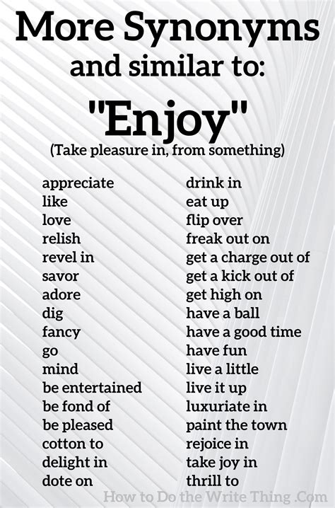 More synonyms for enjoy (take pleasure in) | English vocabulary words ...