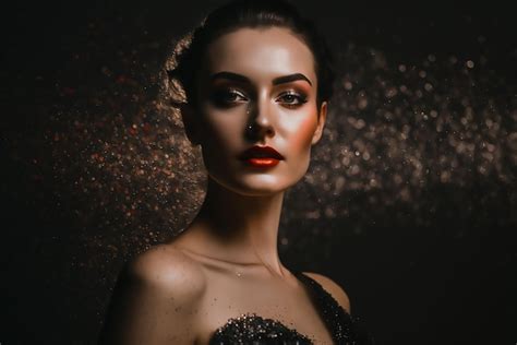 Premium Photo A Woman With Red Lipstick And A Black Dress