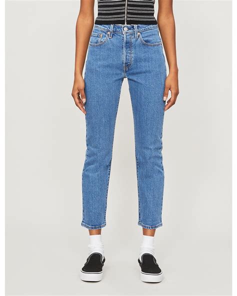 Levis Denim 501 Cropped Straight High Rise Jeans In Blue Lyst