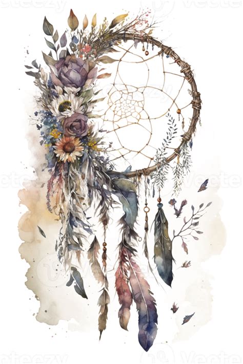 Watercolor Decoration Bohemian Dream Catcher Boho Feathers Decoration