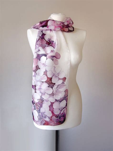 Cherry Blossom Scarves Hand Painted Silk Scarf With Flowers Floral Pattern Sakura Scarf