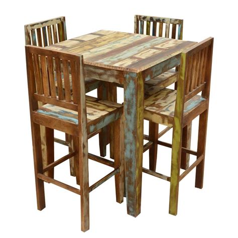 Appalachian Rustic Reclaimed Wood High Bar Table And Chair Set High