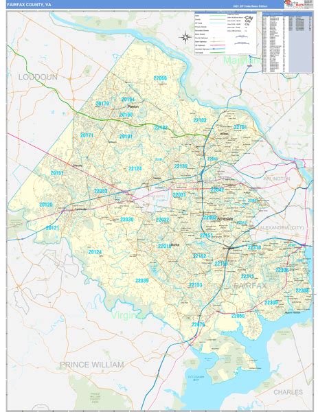 Fairfax County Va Zip Code Wall Map Basic Style By Marketmaps