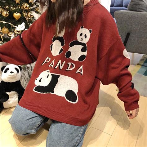 Itgirl Shop Aesthetic Clothing Kawaii Pandas Embroidery Oversized