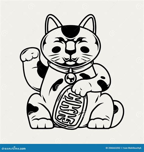 Coloring Page Lucky Cat Maneki Neko Egyptian Cat Bast Digital Prints