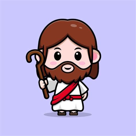 Premium Vector Cute Jesus Christ Holding Stick Vector Cartoon