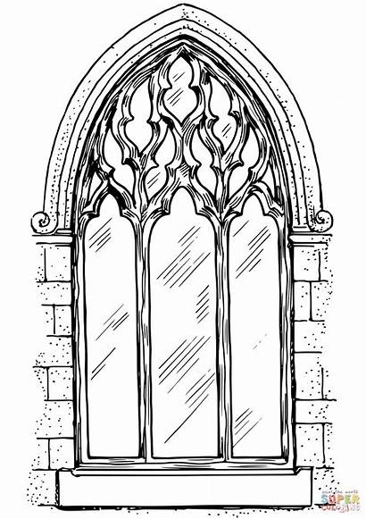Window Arch Coloring Gothic Architecture Pages Louis