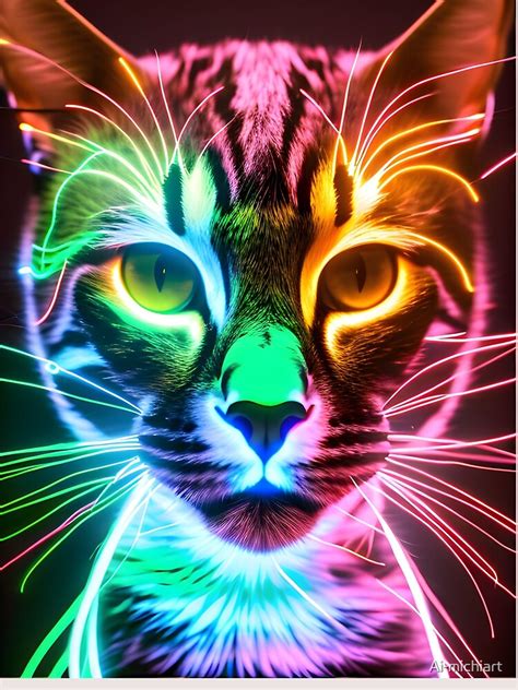 Neon Cat Modern Digital Art Poster For Sale By Ai Michiart Redbubble