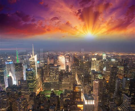 Manhattan Nyc Spektakuläre Aussicht Auf Den Sonnenuntergang Von