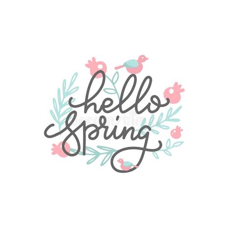 Cute Bird On The Branches The Inscription Hello Spring Trendy Line