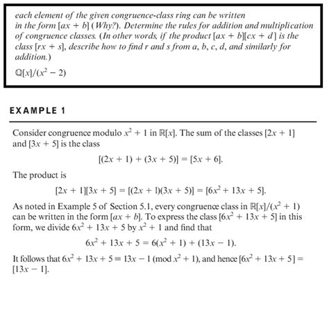 Solved Consider Congruence Modulo X2 1 In R X The Sum