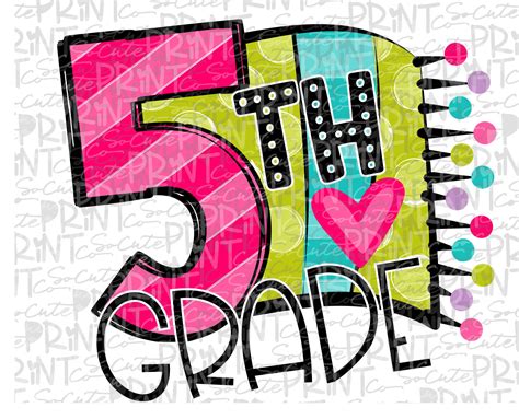Back To School Fifth Grade Bright And Fun Clipart Png File For Etsy