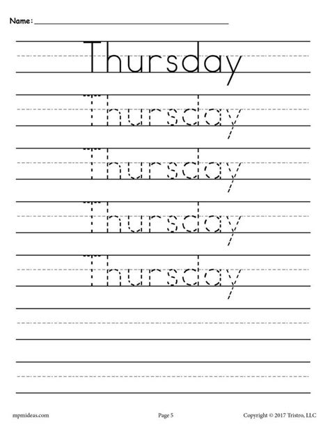 days   week handwriting worksheets handwriting