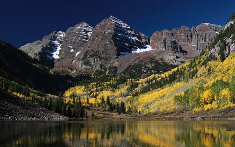 Mountain Lake Trees Landscape Nature Rocks Colorado Usa Autumn