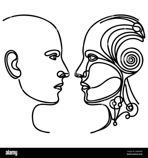 Machine vs human: AI robot and man facing each other Stock Vector Image