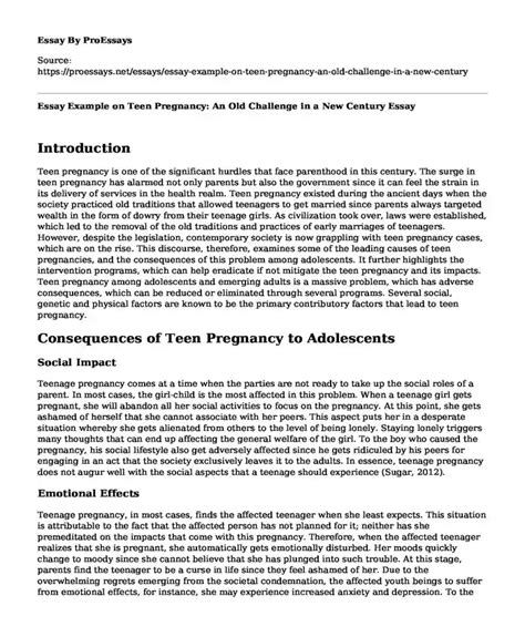 📚 Essay Example On Teen Pregnancy An Old Challenge In A New Century