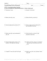 Transforming Linear Functions Pdf Algebra Name V B E G Worksheets Library