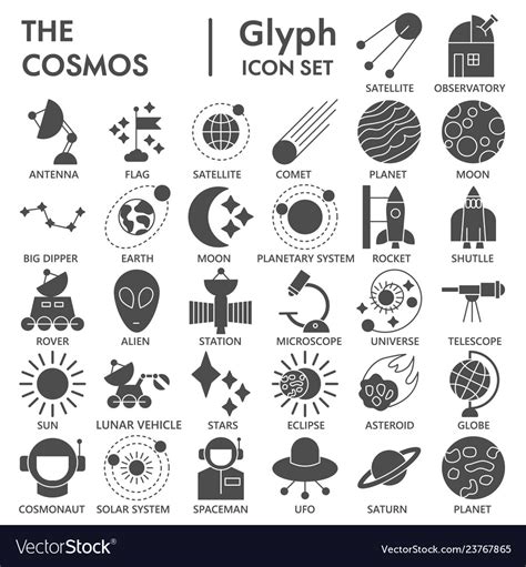 Space Glyph Signed Icon Set Astronomy Symbols Vector Image