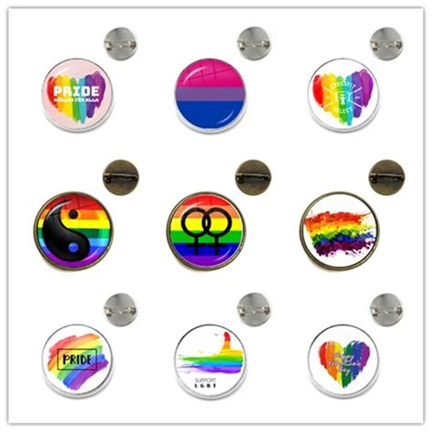 Lgbt Brooches Bi Pride 20mm Glass Cabochon Gay Pride Rainbow Flag Photo Collar Pins Jewelry For