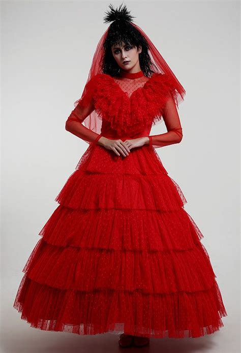 Beetlejuice Lydia Deetz Cosplay Gothic Red Wedding Style Costume Halloween Dress For Sale