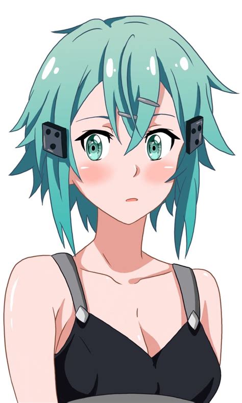 An Anime Girl With Blue Hair And Green Eyes Wearing Black Bra