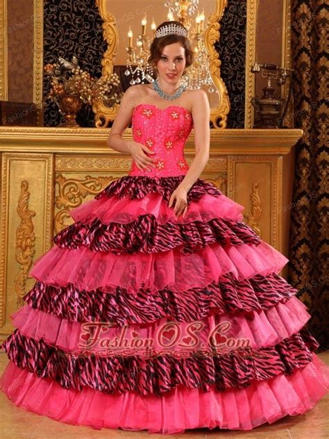 Beautiful Hot Pink Quinceanera Dress Sweetheart Organza And Zebra