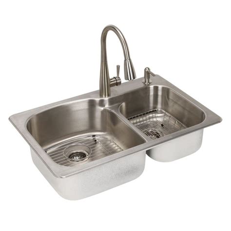 With its classic style, your farmhouse or apron front sink will be the centerpiece of any kitchen. Glacier Bay All-in-One Dual Mount Stainless Steel 33 in. 2 ...