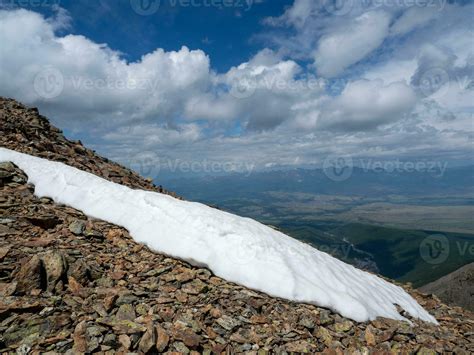 Snowfields On A Mountain Slope Dangerous Cliff Atmospheric Scenery On