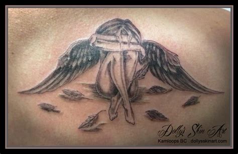 Black Shaded Broken Angel Feathers Dollys Skin Art Tattoo Kamloops