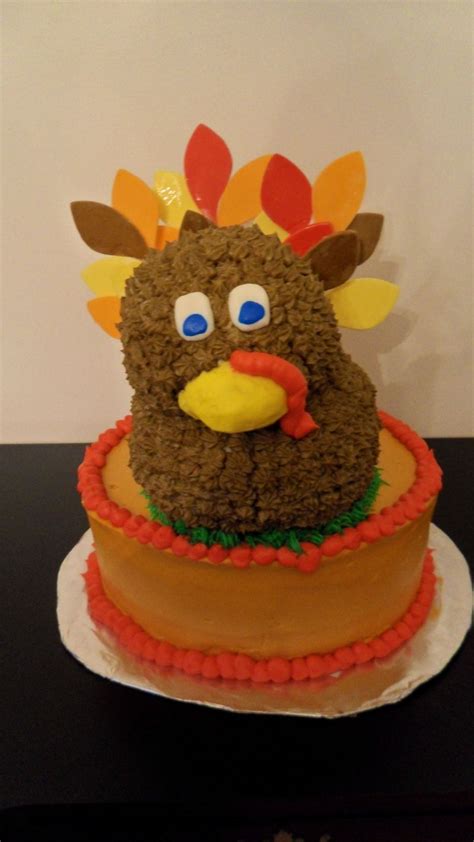 This thanksgiving cake is made from a 8×3 inch round cake pan vanilla cake with a chocolate buttercream layer frosted. Thanksgiving Turkey Cake | Turkey cake, Cake, Cake creations