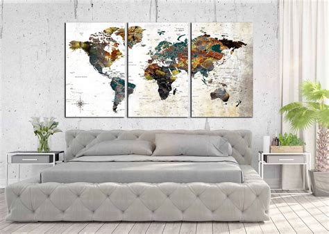 World Map Large Canvas Print Ready To Hang World Map Wall Art World