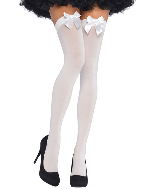 adult thigh high white stockings satin bow stockings and hold ups plymouth fancy dress