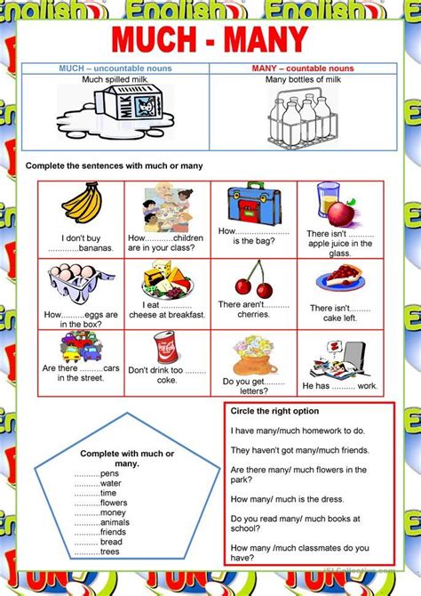 Welcome To English Much And Many Quantifiers Worksheet Free Esl