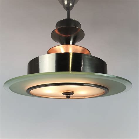 Art Deco Glass And Steel Ceiling Lamp 1920s 105458