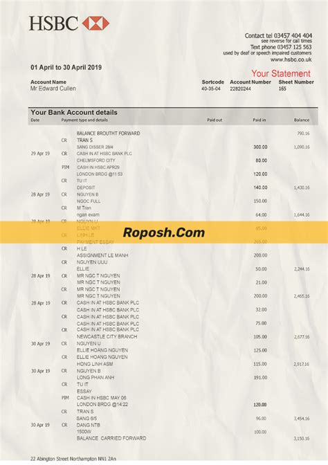 HSBC Bank Statement Psd Template Roposh