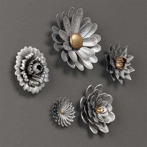 Available in many file formats including max, obj, fbx, 3ds, stl, c4d, blend, ma, mb. 3D model Gray 5 Piece Galvanized Metal Flower Hanging 2